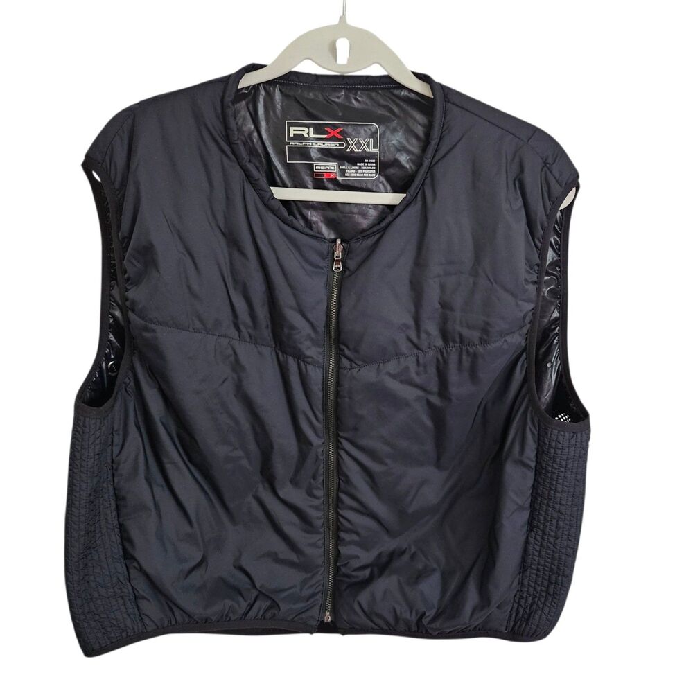RLX Ralph Lauren Vest Jacket Mens XXL Black Quilted Full Zip Nylon Side‎ Vent